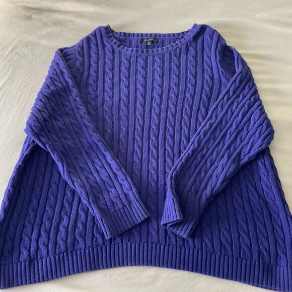 Lands End Womens 3XL Plus Crewneck Sweater 100% Cotton Cable Knit - Picture 1 of 10